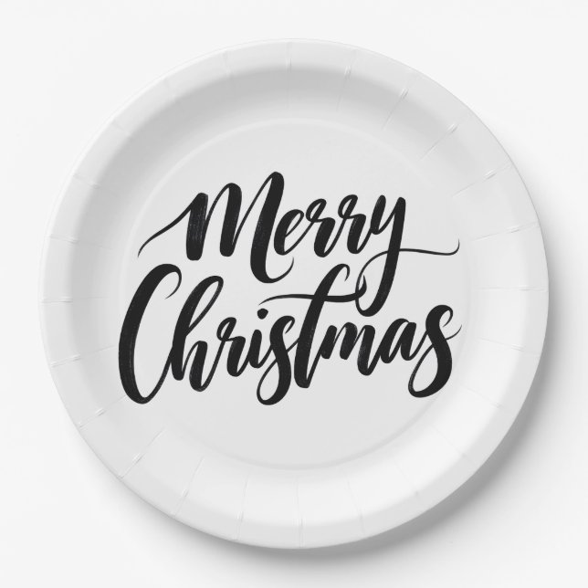 Prato De Papel Elegant Merry Christmas Text Paper Plates (Frente)