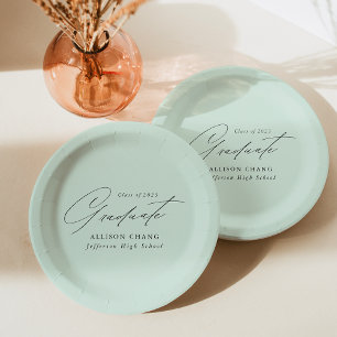 Prato De Papel Elegant Minimalist Mint Green Graduation