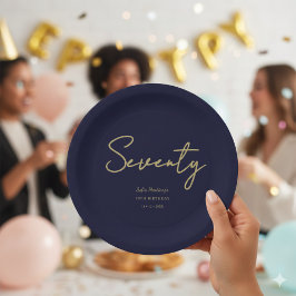 Prato De Papel Elegant Navy Gold Seventy Birthday Paper Plate