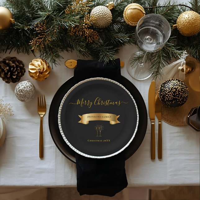 Prato De Papel Elegant Personalized Merry Christmas Paper Plates (Criador carregado)