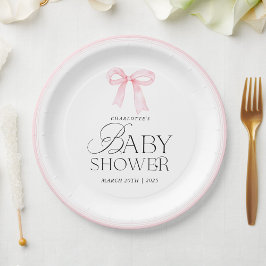 Prato De Papel Elegant Pink Bow Baby Shower 