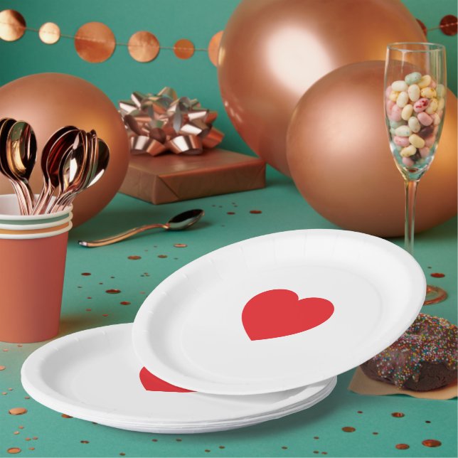 Prato De Papel Elegant Red Heart 9 Inch Personalized Paper Plate (Múltiplo)