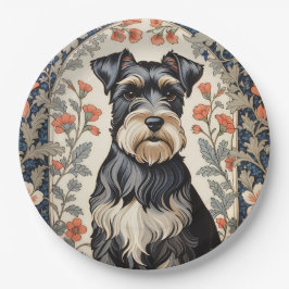 Prato De Papel Elegant Schnauzer William Morris Inspired Floral