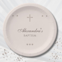 Prato De Papel Elegant Simple Cross Christening Christian Baptism