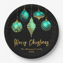 Prato De Papel Elegant Teal and Gold Ornament Christmas