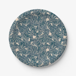 Prato De Papel Elegant Teal Botanical Swirl Seamless Pattern