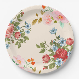 Prato De Papel Elegant Watercolor Floral Pink Blue Rose Paper Pl