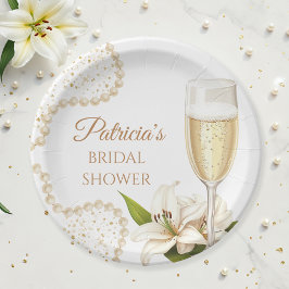 Prato De Papel Elegant Watercolor Pearls & Prosecco Bridal Shower