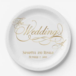 Prato De Papel Elegant White and Faux Gold Calligraphy Wedding