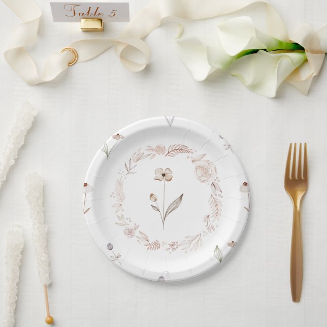 Prato De Papel Elegant Wildflower Boho Floral Garden Plate (Casamento)