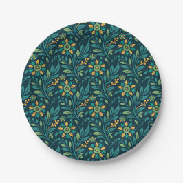 Prato De Papel Elegant Yellow and Teal Floral Pattern Design