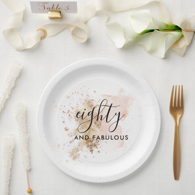 Prato De Papel Elegante 80 E Fabulosa, 80 de Aniversário de Mulhe (Casamento)