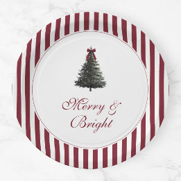 Prato De Papel Elegante Árvore de Natal em Aquarela Vermelha e Ve