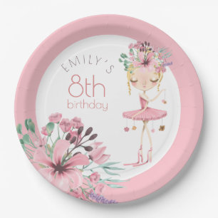 Prato De Papel Elegante Ballerina Florals Girl 8ª Festa de aniver