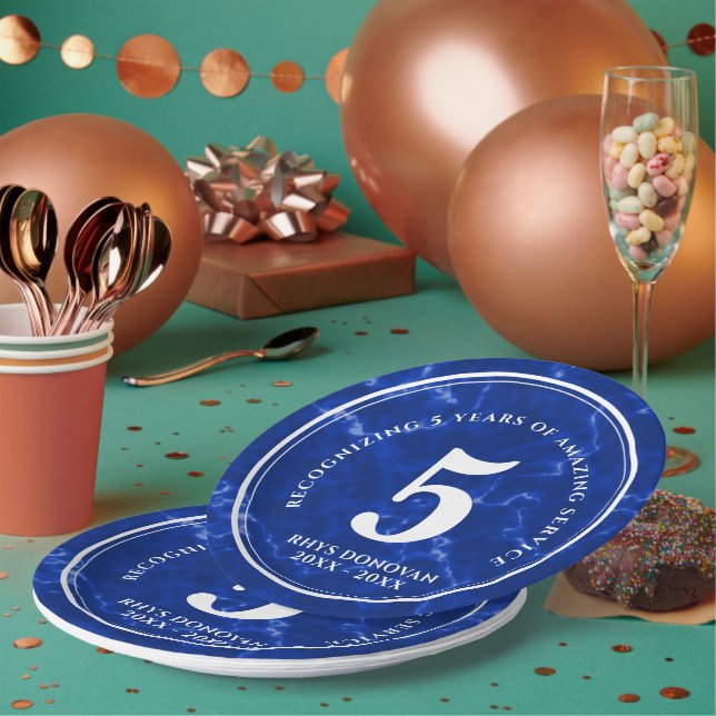 Prato De Papel Elegante Blue Marble, 5 anos de aniversário de tra (Múltiplo)
