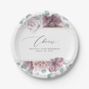 Prato De Papel Elegante Botânico Floral Malva
