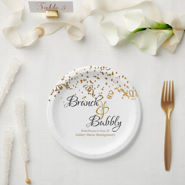 Prato De Papel Elegante Brunch Chá de panela Borracha Dourado Con (Casamento)