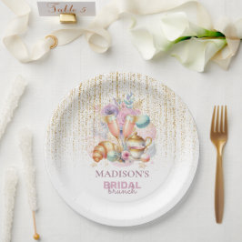 Prato De Papel Elegante Brunch de Noiva Personalizado Rosa e Dour