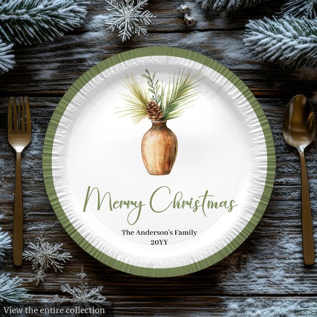 Prato De Papel Elegante Buquê de Natal Botânico Boêmio Chic (Stylish Bohemian Botanical Christmas Bouquet Chic Paper Plates)