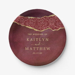 Prato De Papel Elegante Burgundy e Dourado Casamento Agata
