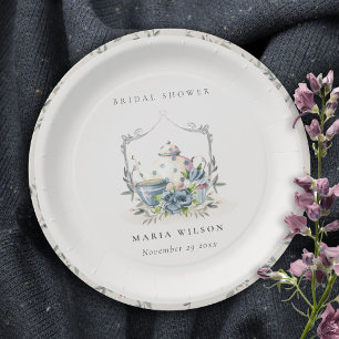Prato De Papel Elegante Chá de panela de chá floral azul de Aqua