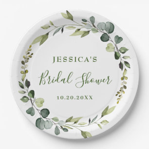 Prato De Papel Elegante Chá de panela Eucalyptus Watercolor