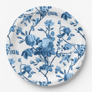 Prato De Papel Elegante Chic Vintage Blue Rosa Floral