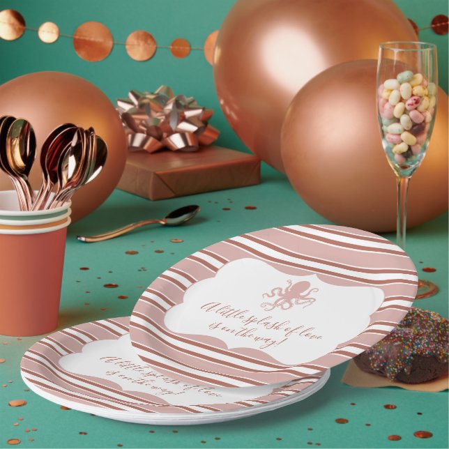 Prato De Papel Elegante Chuveiro de Bebê de Polvo Marítimo Listra (Múltiplo)