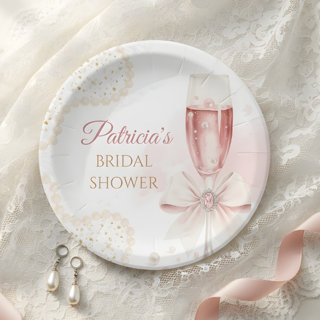 Prato De Papel Elegante Chuveiro de Noiva Pérolas & Prosecco em A (Criador carregado)