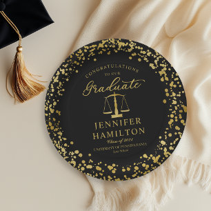 Prato De Papel Elegante Confete Dourado Graduação Faculdade de Di