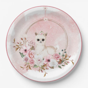 Prato De Papel Elegante cor-de-rosa, Aquarela Floral, Chá de fral