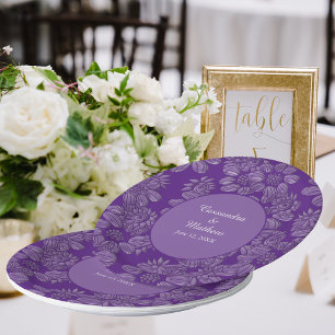 Prato De Papel Elegante Daisies em Casamento Roxo Floral Real