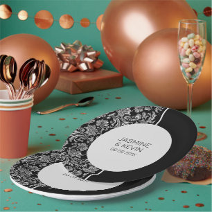 Prato De Papel Elegante, Damasco prateado e Tela de divisão preta