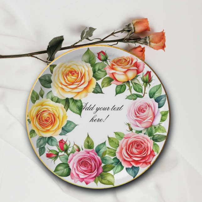 Prato De Papel Elegante de Rosas de Aquarela (Criador carregado)