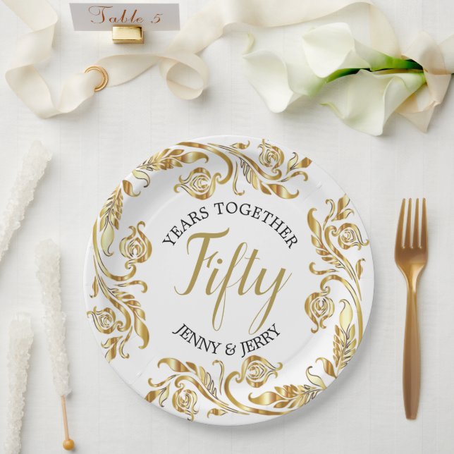 Prato de papel elegante dourado e preto para anive (Casamento)