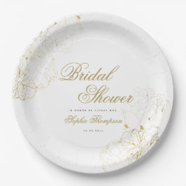 Prato De Papel Elegante Dourado Peonies Floral SketChá de panela