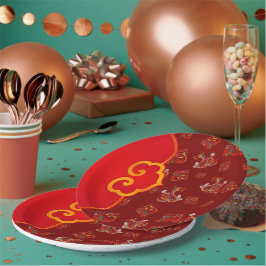 Prato De Papel Elegante Dragão Vermelho Chinês de Ano Novo Símbol