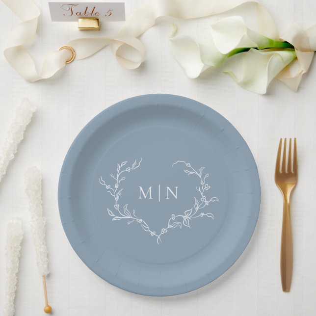 Prato De Papel Elegante Dusty Blue Weding Wreath (Casamento)