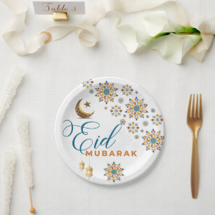 Prato De Papel Elegante Eid Mubarak - Estrelas da Lua da Caligraf