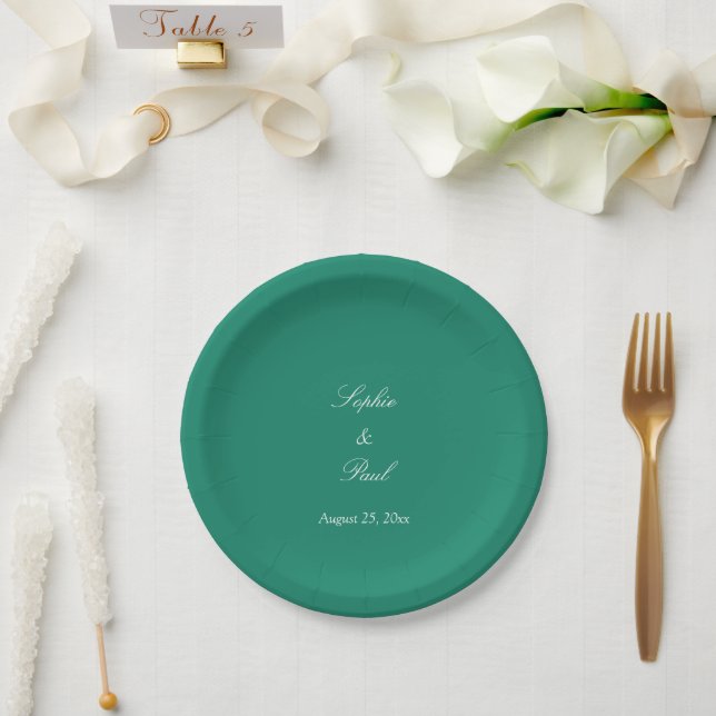 Prato De Papel Elegante Emerald Green Weding Paper Plates (Casamento)