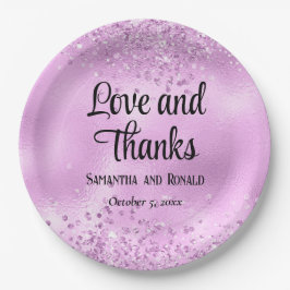 Prato De Papel Elegante Faux Lilac Glitter e Foil Wedes