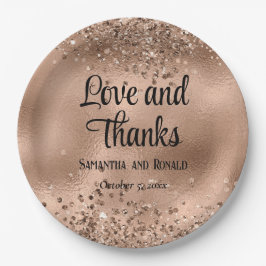 Prato De Papel Elegante Faux Rosa Dourada Glitter e Foil Wedes