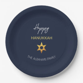 Prato De Papel Elegante Feliz Hanukkah Estrela de Davi Dourada