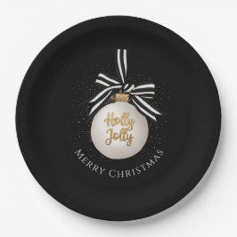 Prato De Papel Elegante Feliz Natal Bauble Black
