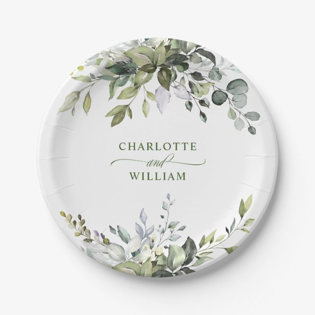 Prato De Papel Elegante Festa de casamento Eucalyptus Watercolor (Frente)