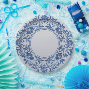 Prato De Papel Elegante flor azul branco simples estilo chinoiser