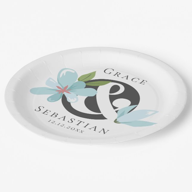 Prato De Papel Elegante Floral Ampersand Wedding (Inclinado)