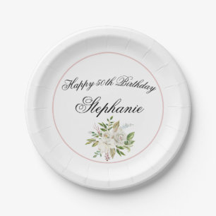 Prato De Papel Elegante Floral Birthday