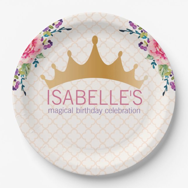 Prato De Papel Elegante Floral Chic Birthday design (Frente)
