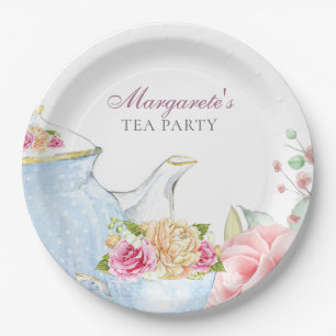 Prato De Papel Elegante floral do tea party personalizado